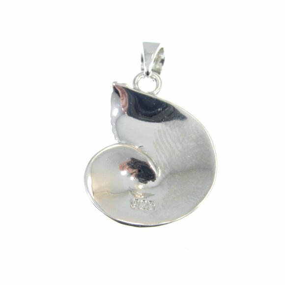 Solid 925 Sterling Silver and Blue Opal Nautilus Seashell Ammonite Pendant - Picture 10 of 10
